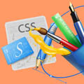 image of web design elements such as css and a paint brush