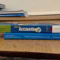 pictures of accounting books stacked on top of each other