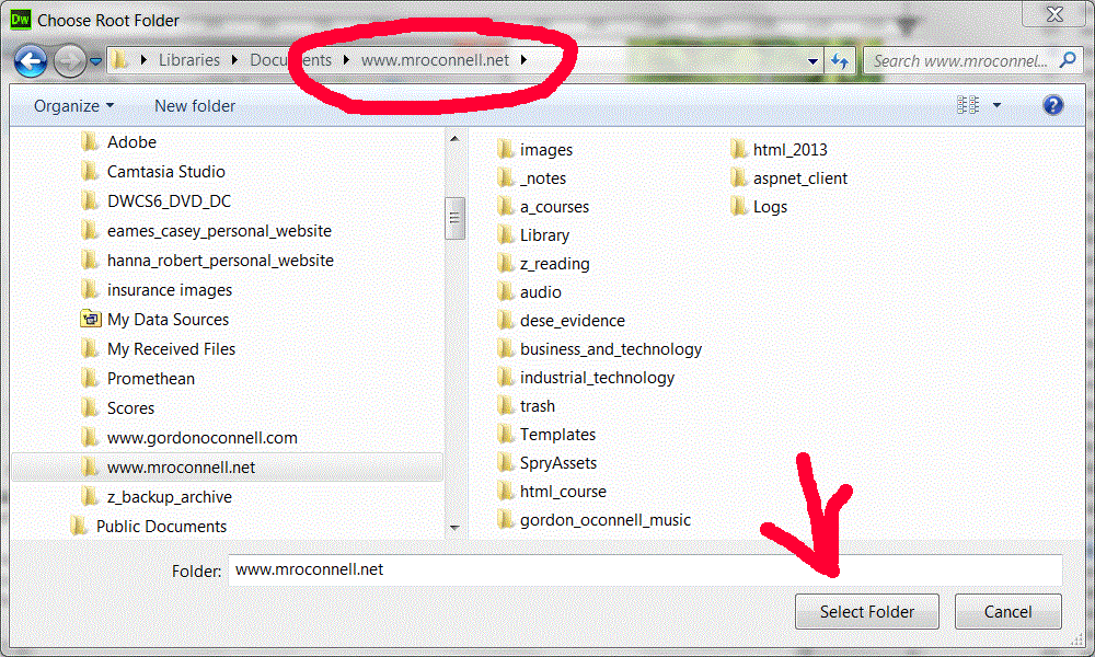 root folder selection