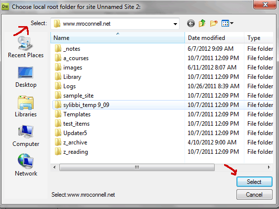 root folder selection